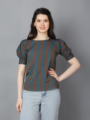 ZUVINO Casual Striped Women Blue, Brown Top