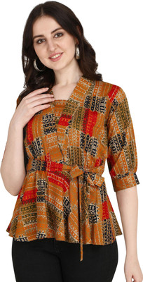 Leriya Fashion Casual Printed Women Yellow Top
