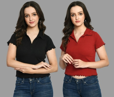 GLADLY Casual Solid Women Black, Maroon Top