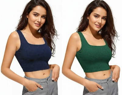 Blueribon Casual Solid Women Blue, Dark Green Top