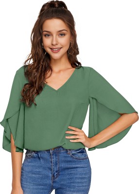 Entangle Casual Solid Women Light Green Top