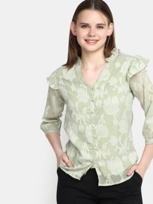 V-MART Casual Solid Women Light Green Top