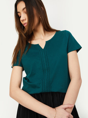 MAX Casual Self Design Women Green Top