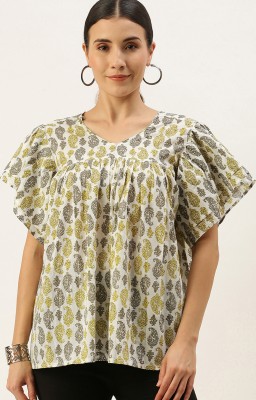 Hritika Casual Printed Women Grey, Yellow, White Top