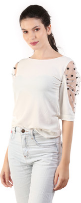 KIYOO Casual Solid Women White, Black Top