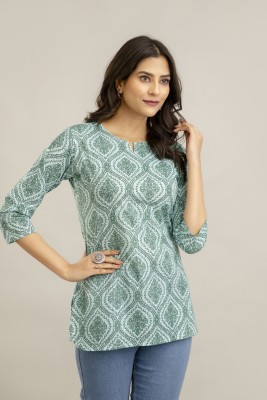 KSHARAA Casual Printed Women Light Blue Top