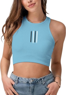 Fashion And Youth Casual Striped Women Light Blue Top