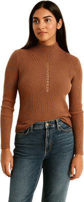 CRAMPLE Casual Self Design Women Brown Top