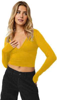 THE BLAZZE Casual Solid Women Yellow Top