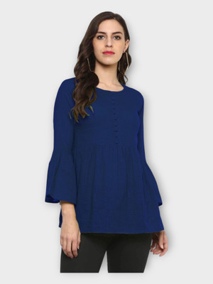 HouseOfCommon Casual Solid Women Dark Blue Top