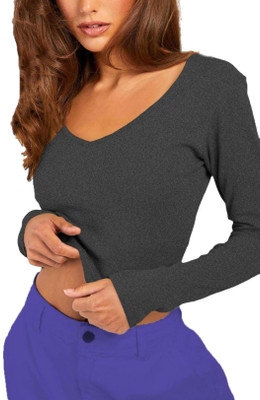 THE BLAZZE Casual Solid Women Grey Top