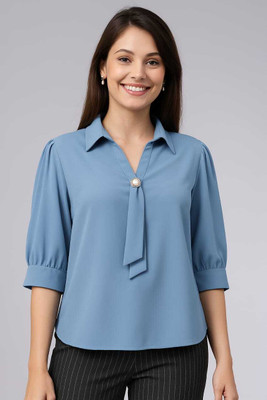 SHEHZADI ONLINE Casual Solid Women Light Blue Top