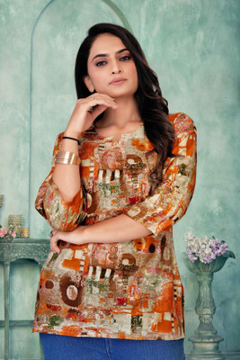 SP FASHION Casual Printed Women Orange Top