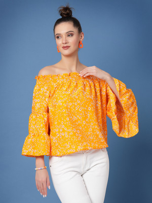 Oomph! Casual Printed Women Yellow, White, Red Top