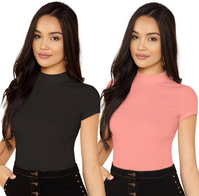 Dream Beauty Fashion Casual Self Design Women Black, Pink Top