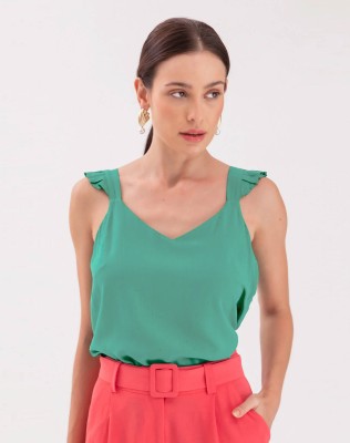 Selvia Casual Solid Women Light Green Top