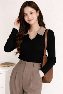 WANQUILA Casual Solid Women Black Top