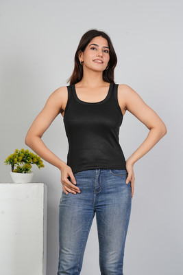 PURETEE Casual Striped Women Black Top