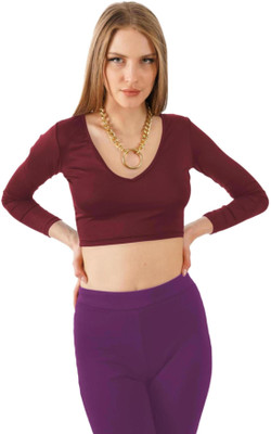 THE BLAZZE Casual Solid Women Maroon Top