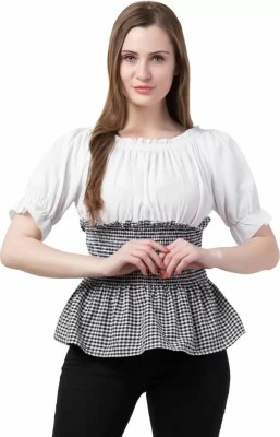 ritika enterprises Casual Checkered Women Black Top