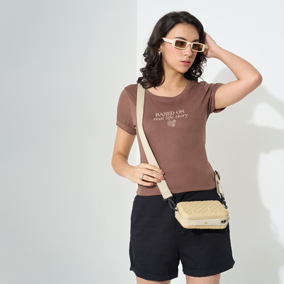 Honey By Pantaloons Casual Printed Women Brown Top