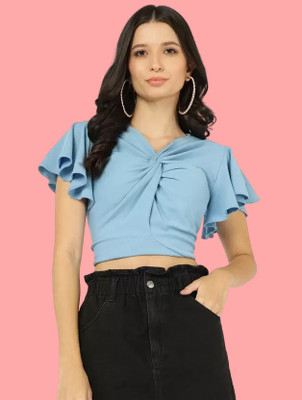 Prettify Casual Solid Women Light Blue Top