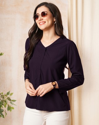 Selvia Casual Solid Women Purple Top