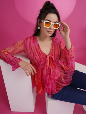 Youthnic Casual Floral Print Women Pink Top