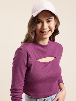 HERE&NOW Casual Solid Women Purple Top