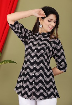 FebQ Casual Printed Women Black, Grey Top