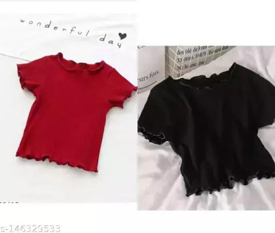 GLADLY Casual Solid Women Maroon, Black Top