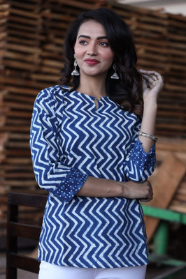 craftwell studio Casual Printed Women Blue Top