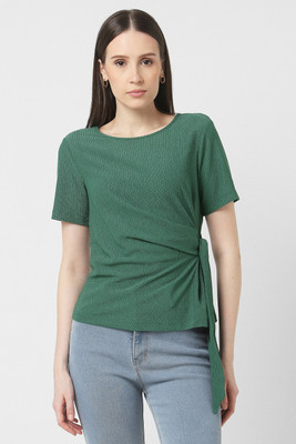 VAN HEUSEN Casual Solid Women Green Top