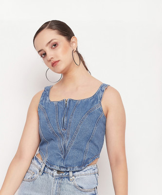 MADAME Casual Solid Women Light Blue Top