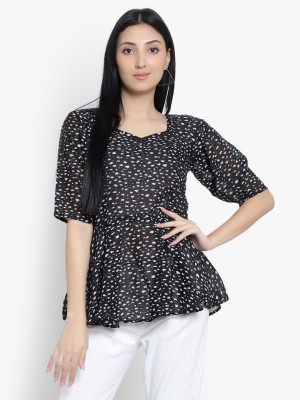 Kiaans creation Casual Printed Women Black Top