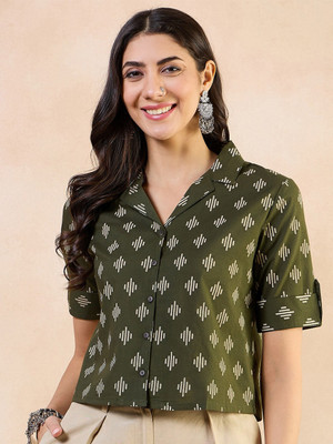 ANOUK Casual Printed Women Dark Green Top