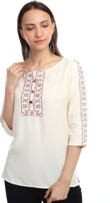 Unique Fab Casual Embroidered Women White Top