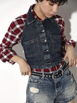 ONLY Casual Solid Women Dark Blue Top