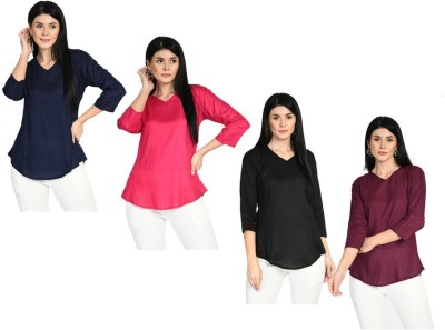 Indistar Casual Solid Women Dark Blue, Maroon, Black Top