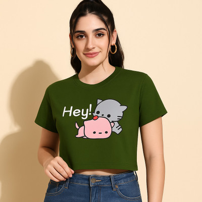 FASHIONCARNIVEL Casual Graphic Print Women Green Top