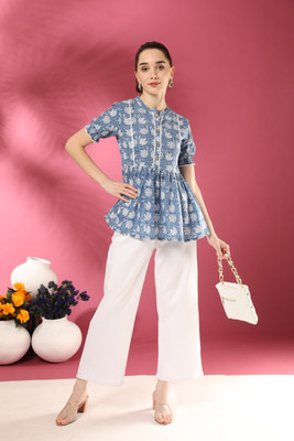 Indolady Casual Printed Women Blue Top