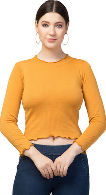 Smasum Casual Self Design Women Beige Top