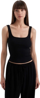 Stars and You Casual Solid Women Black Top