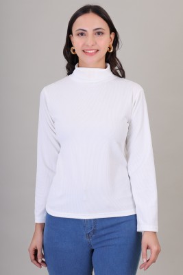 SliqueApparels Self Design Turtle Neck Casual Women White Sweater