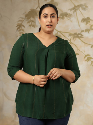 Amydus Casual Striped Women Green Top