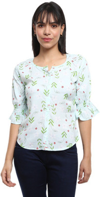 V-MART Casual Printed Women Green Top