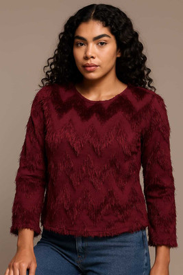 SHEHZADI ONLINE Party Chevron/Zig Zag Women Maroon Top