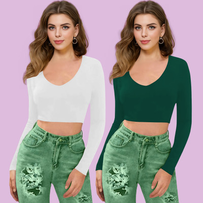 NAVYANKAA Casual Solid Women Green Top