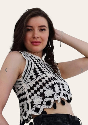 Classye Creation Casual Self Design Women Black Top