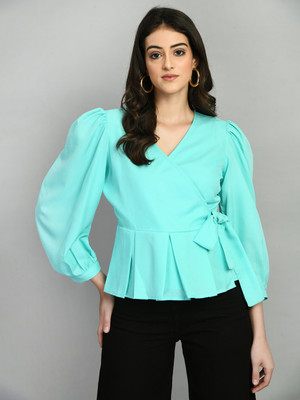 ADRIANA Party Solid Women Light Blue Top